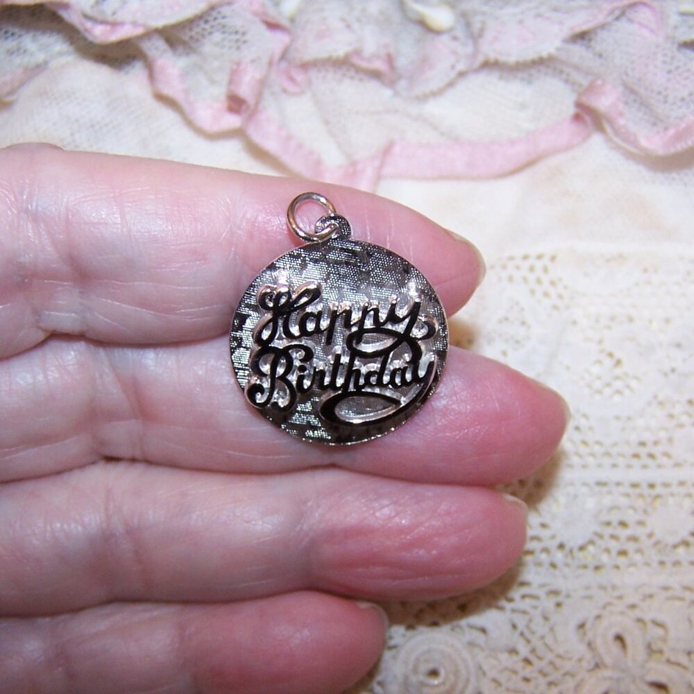 Sterling Silver Disc Charm - Happy Birthday